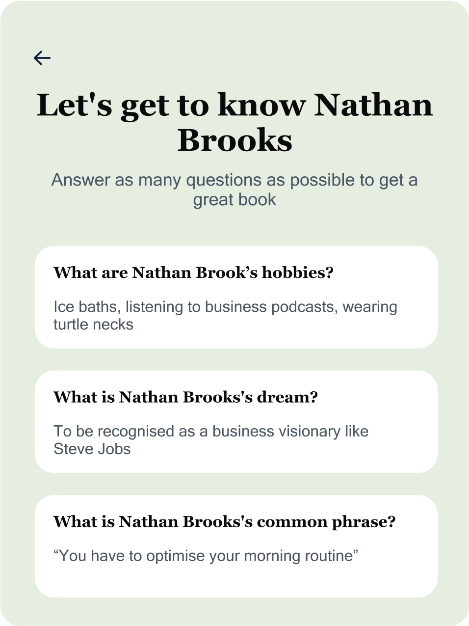 Chat questions interface